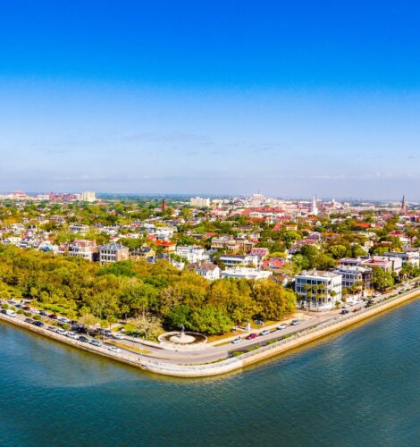 An aerial view of downtown Charleston.