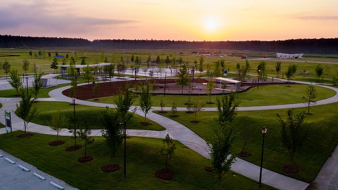 An aerial view of the Campus Hill industrial park in the Charleston region.