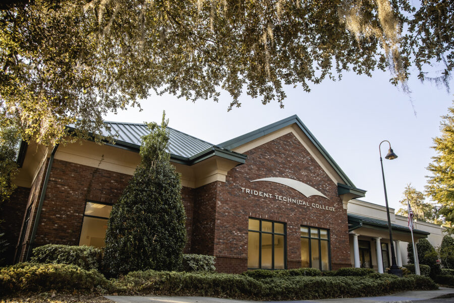 The exterior of a brick building at Trident Technical College.