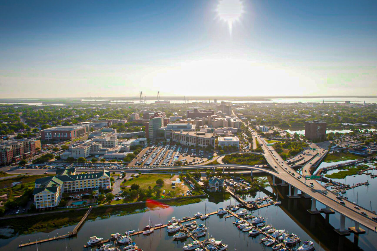 An aerial view of the Medical University of South Carolina campus.
