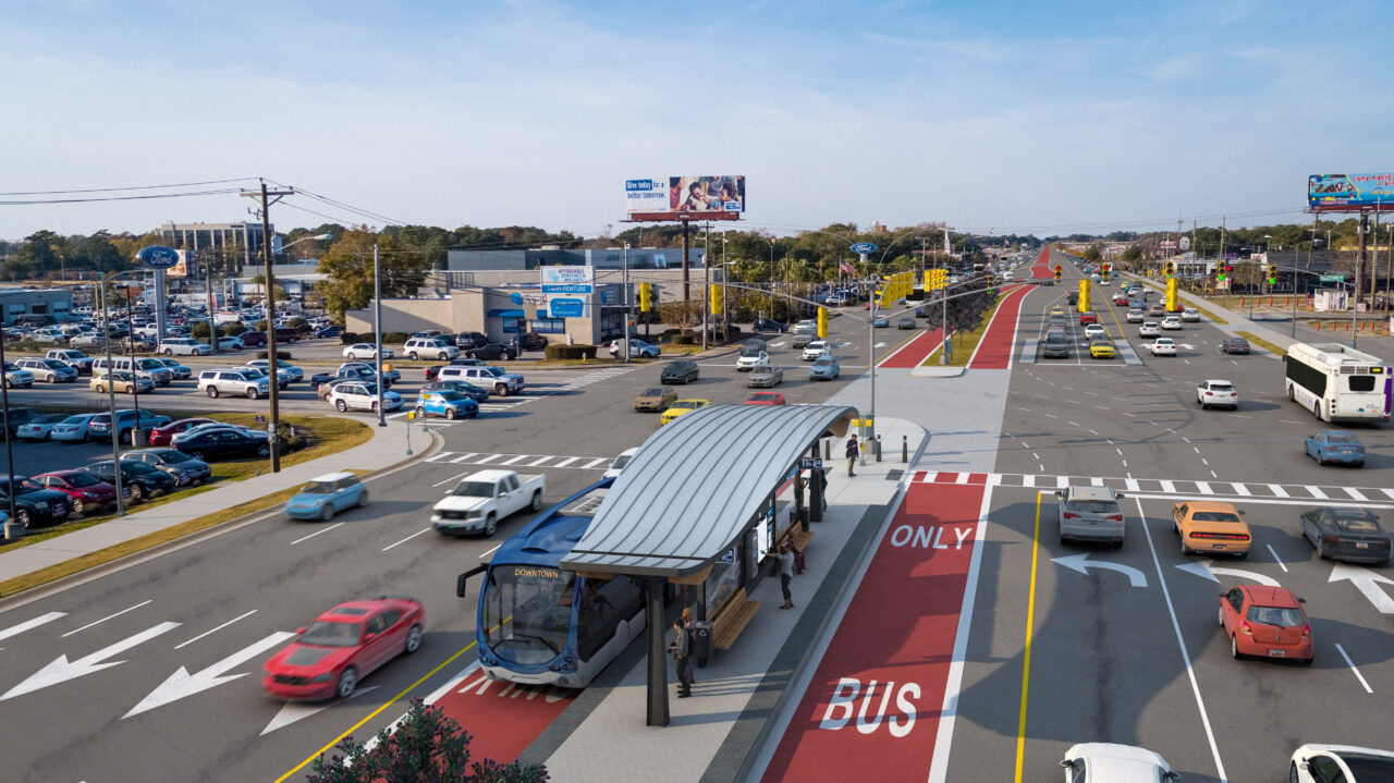 A rendering of the future Lowcountry Rapid Transit route in the Charleston, SC region.