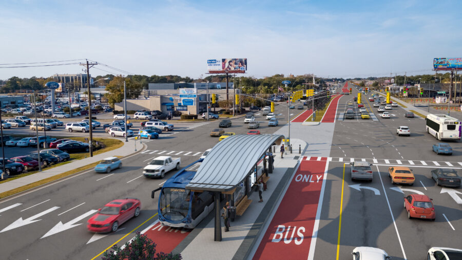 A rendering of the future Lowcountry Rapid Transit route in the Charleston, SC region.