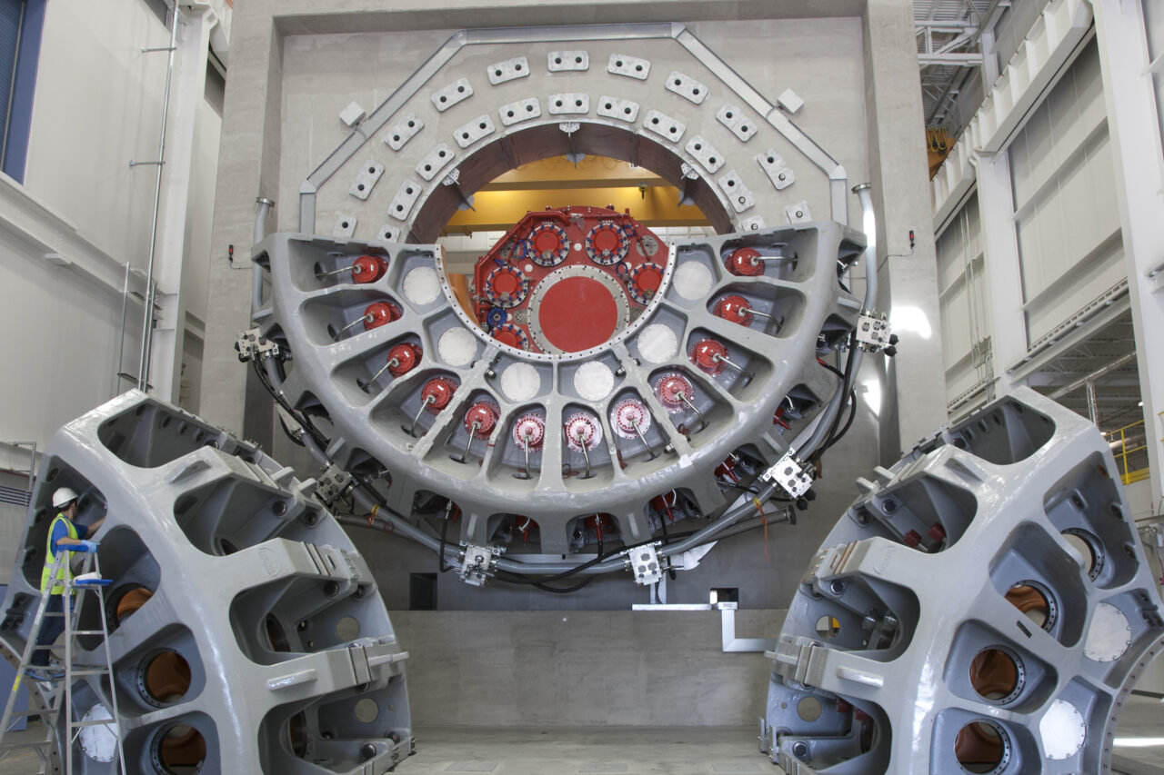 A large piece of energy machinery in a secure location.